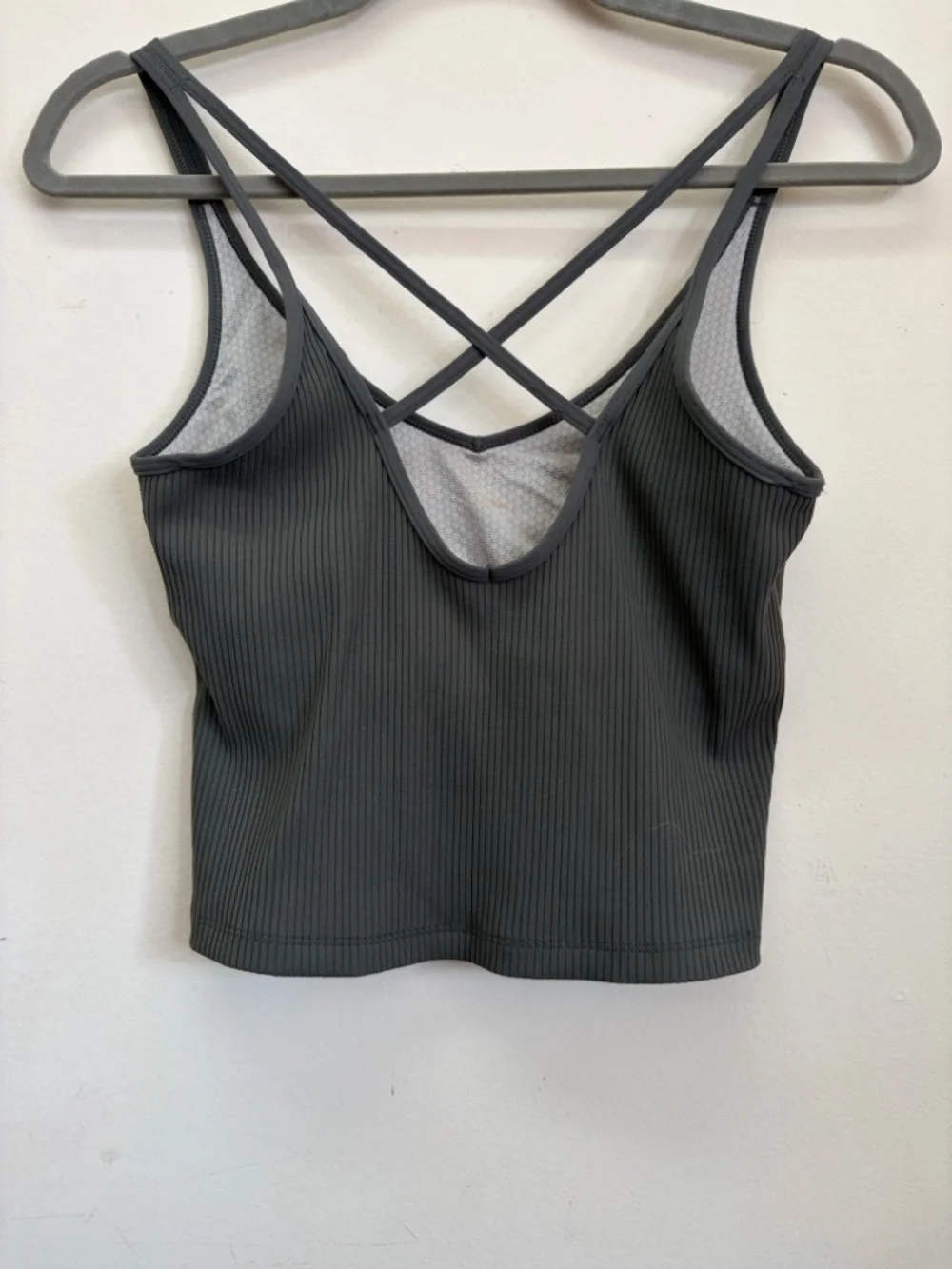 Vuori Ribbed Strappy Crop Top in Army Green - Picture 4 of 4